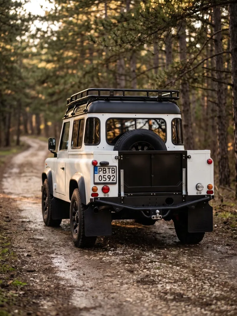 Rear three-quarter view on the forest track